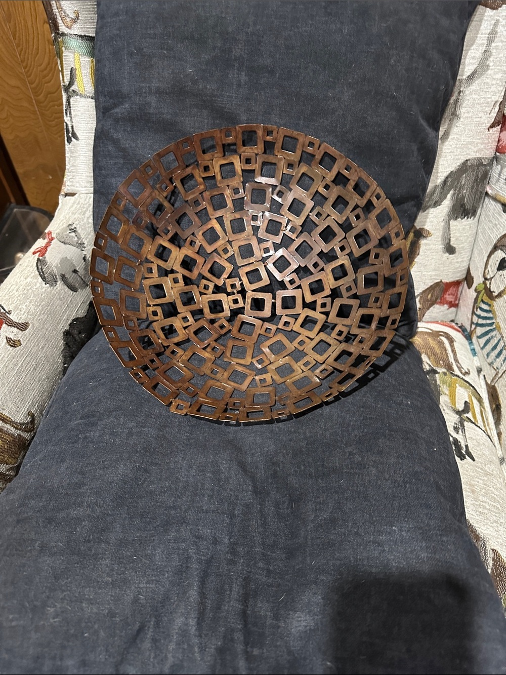Modern Geometric Metal Decorative Bowl / Centerpiece – Bronze Tone 12” diameter